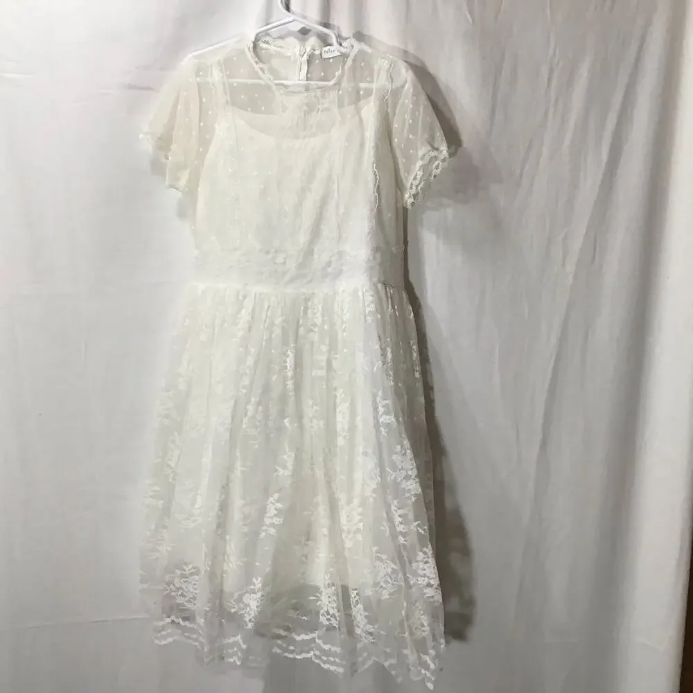 Trish Scully White Layered Lace Flower Girl Baptism Confirmation Dress 10